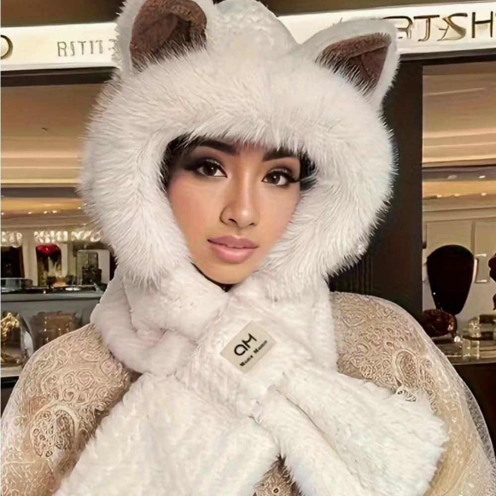 Faux Fur Hooded hat/scarf  with Ears